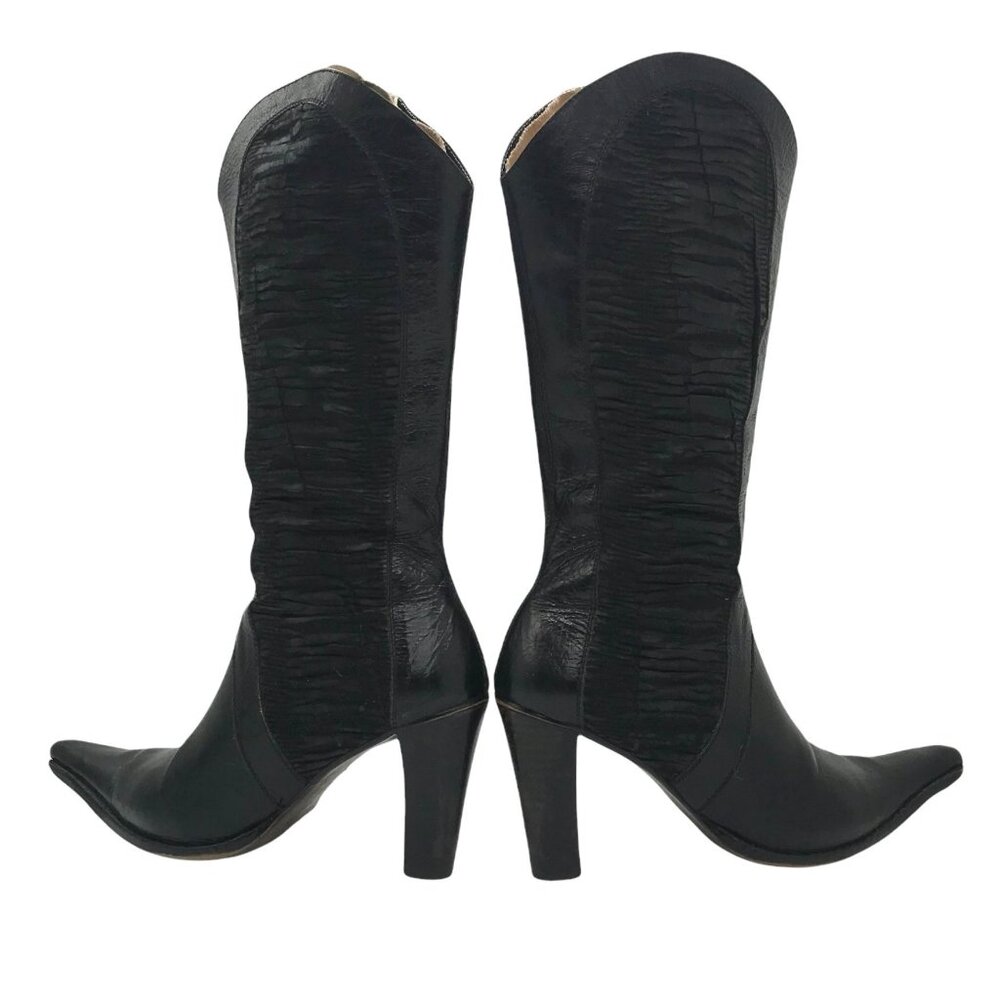 Vintage Y2K Black Leather Heeled Cowboy Boots 38 US 7 Urban Mall Goth Studio 54